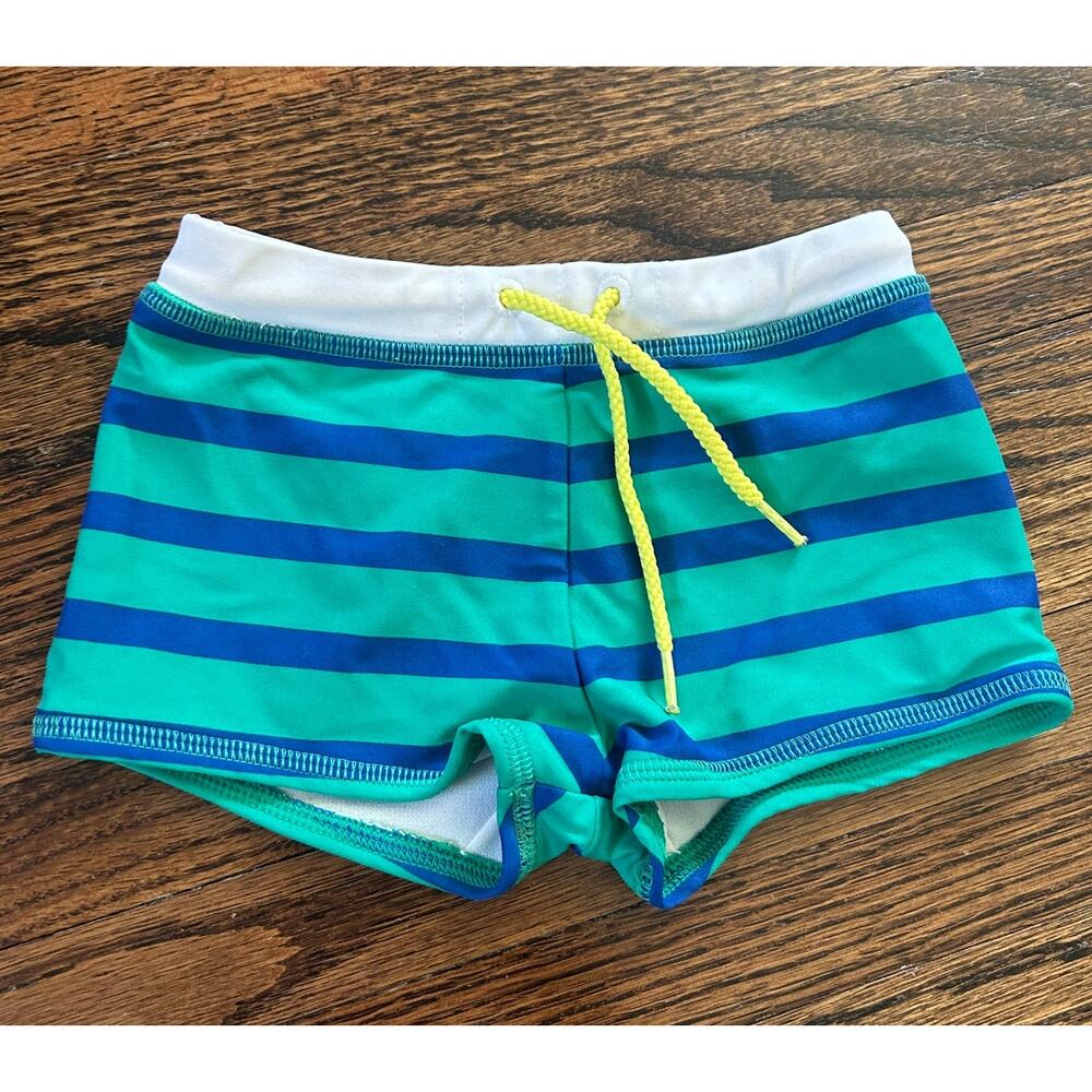 Baby Boden Mini Green Blue Stripe Swim Trunks Baby - 6-12 months